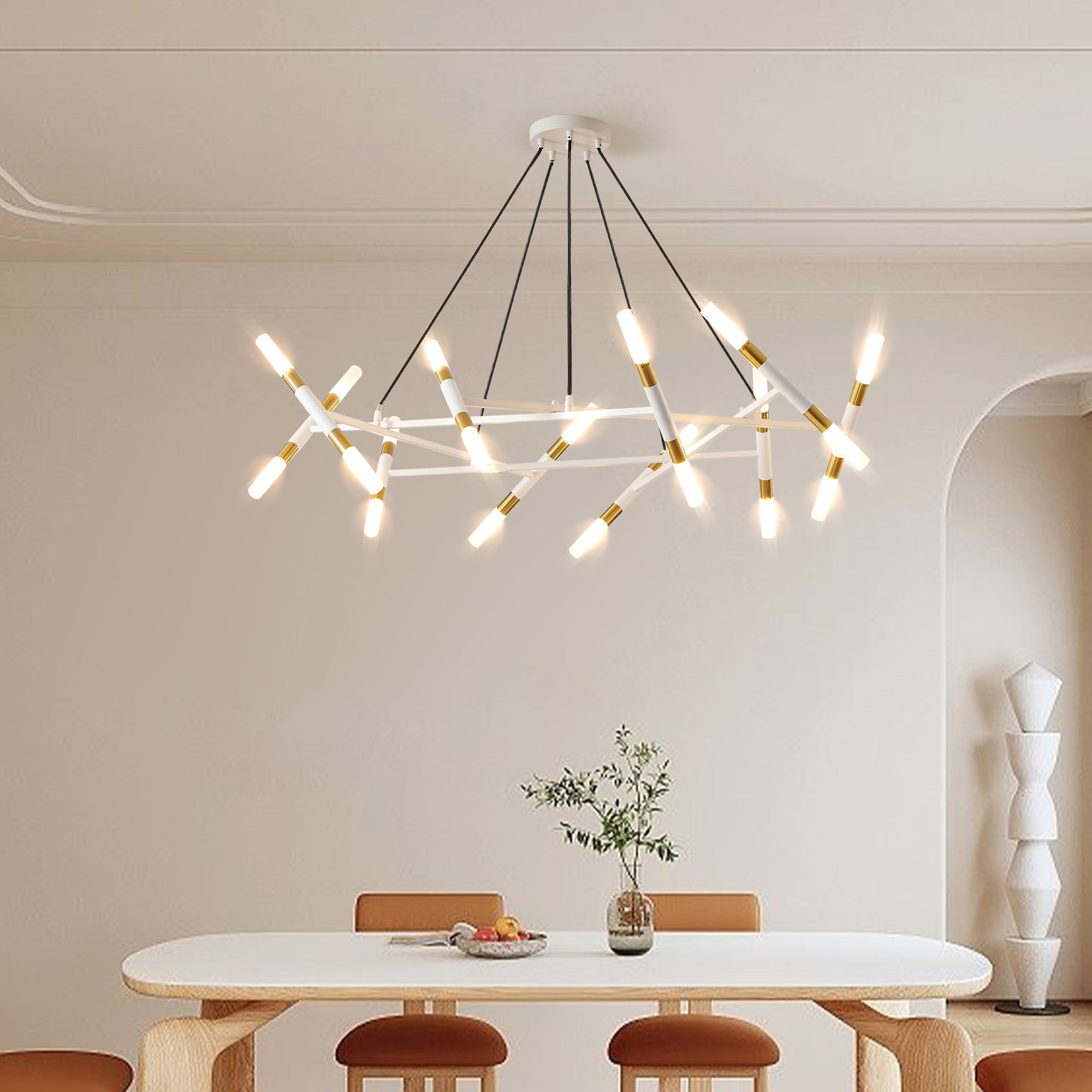 41" White & Golden Modern Chandelier Light Fixture by HouseOfZazla