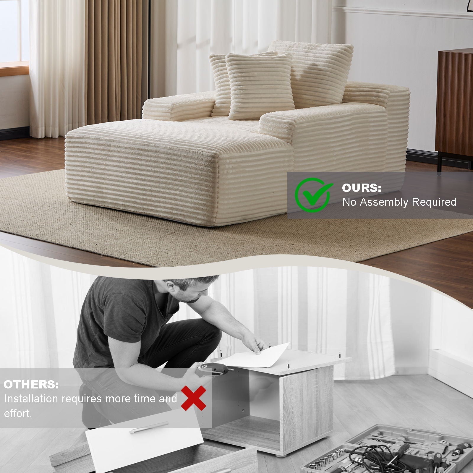 Oversized Chaise Lounge Chair Cozy Cloud Couch With 3 Throw Pillows And Wide Armrest by HouseOfZazla