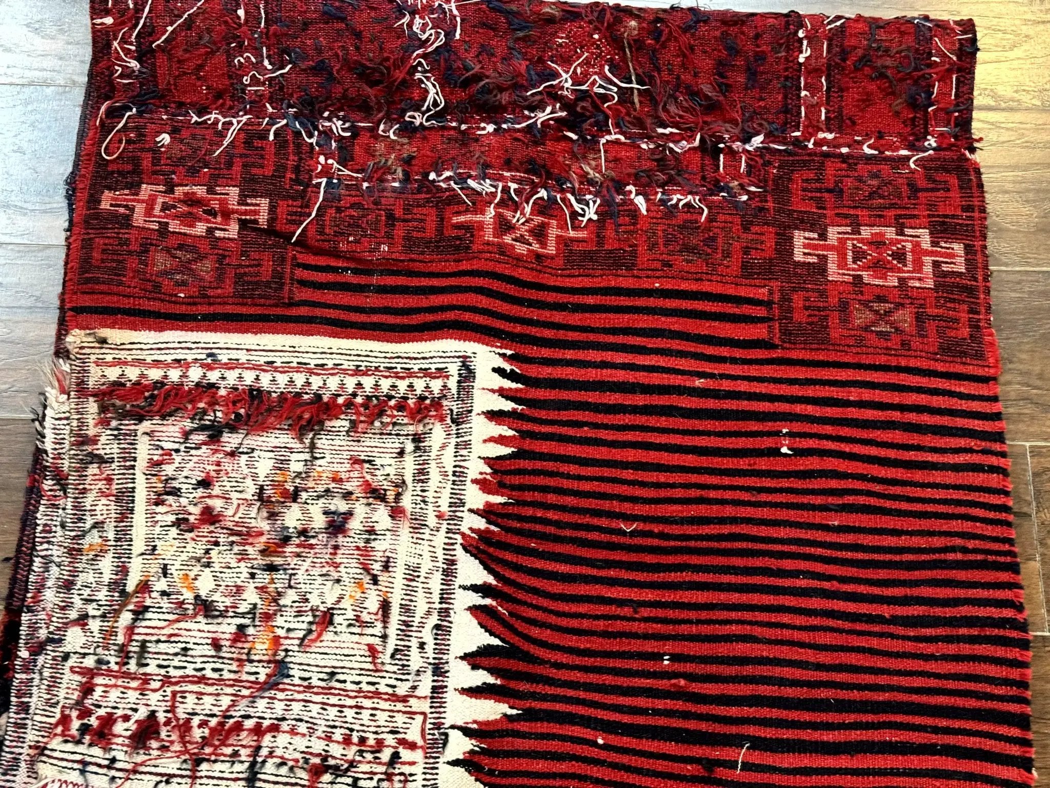 Persian Tribal Nomadic Saddle Cover Rug, Antique, Handmade, Wool, Red Ivory Black, Collectible, Shahsavan by Jewel Rugs