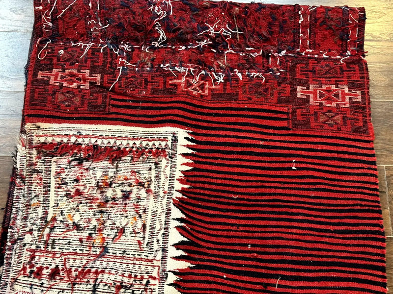 Persian Tribal Nomadic Saddle Cover Rug, Antique, Handmade, Wool, Red Ivory Black, Collectible, Shahsavan by Jewel Rugs