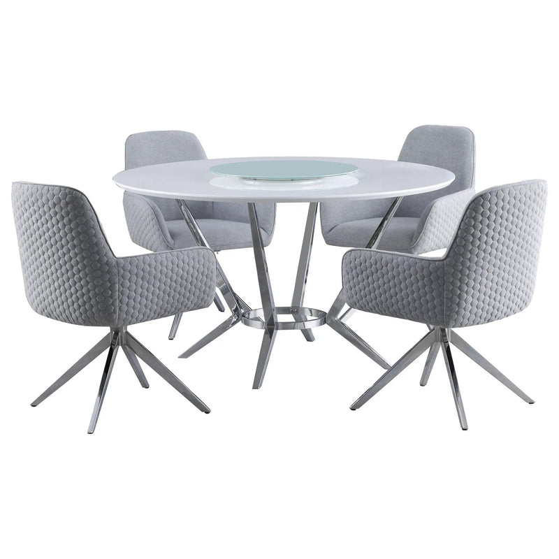 Abby 5-piece Round Dining Table Set White High Gloss by Unique Piece Furniture
