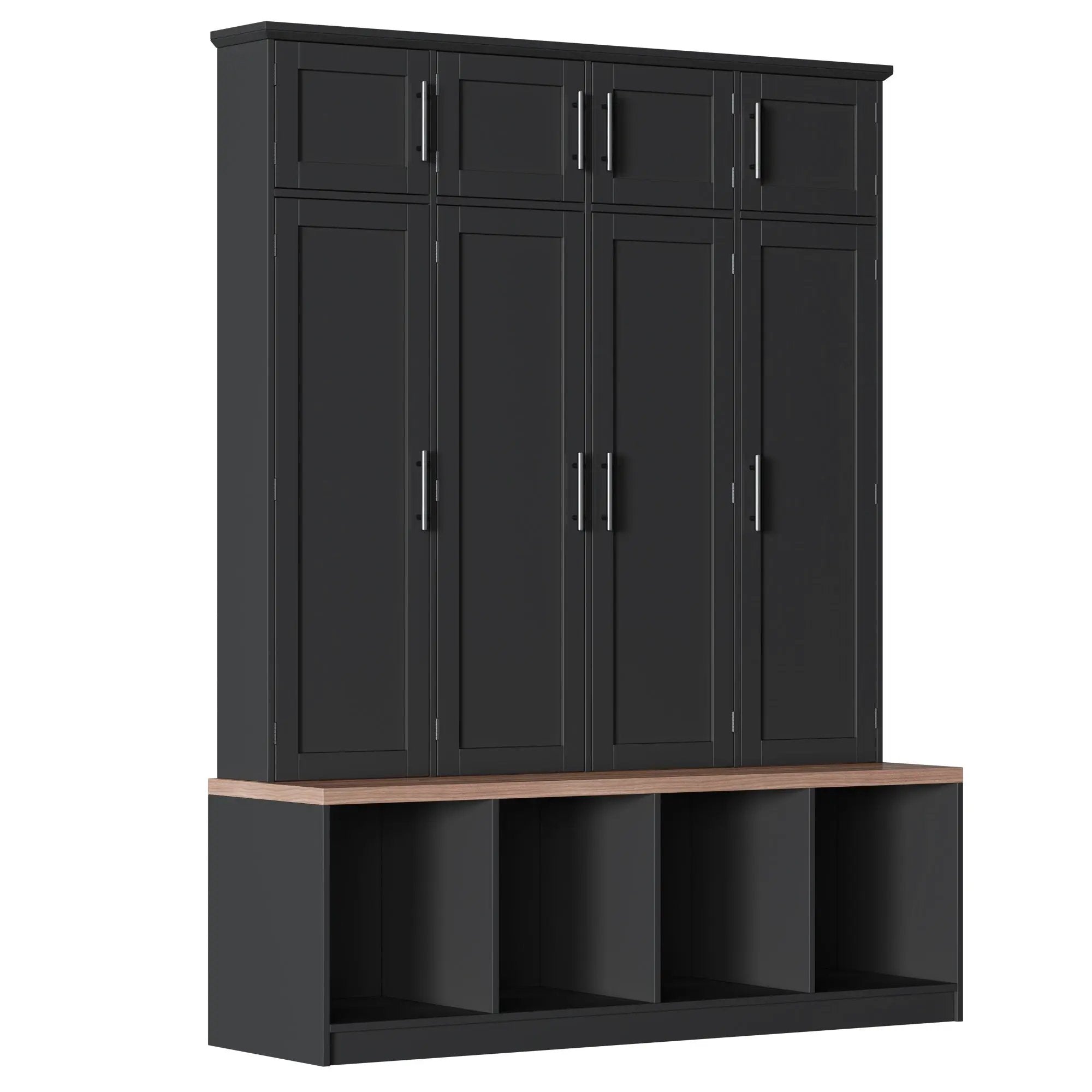 Farmhouse Hall Tree with 4 Hidden Hanging Hooks and Storage Bench by HouseOfZazla