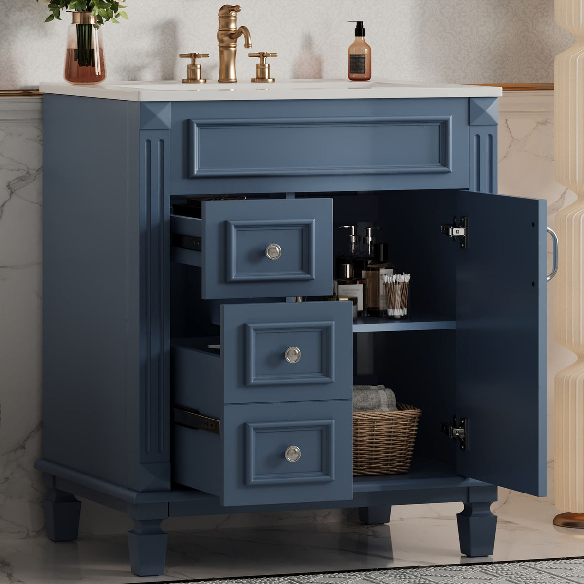 Bathroom Vanity With Sink, Compact Cabinet & 2 Drawers And Adjustable Shelf, photo 38 of 40
