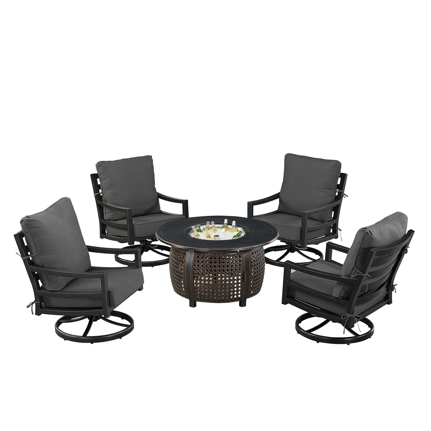 Black Aluminum Fire Table Set with Four Club Chairs by Sharicks