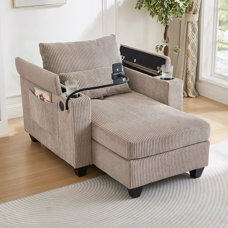 Convertible Chaise Lounge Sofa Chair With USB Ports, Cup Holders, Phone Holder And Storage by Unique Piece Furniture