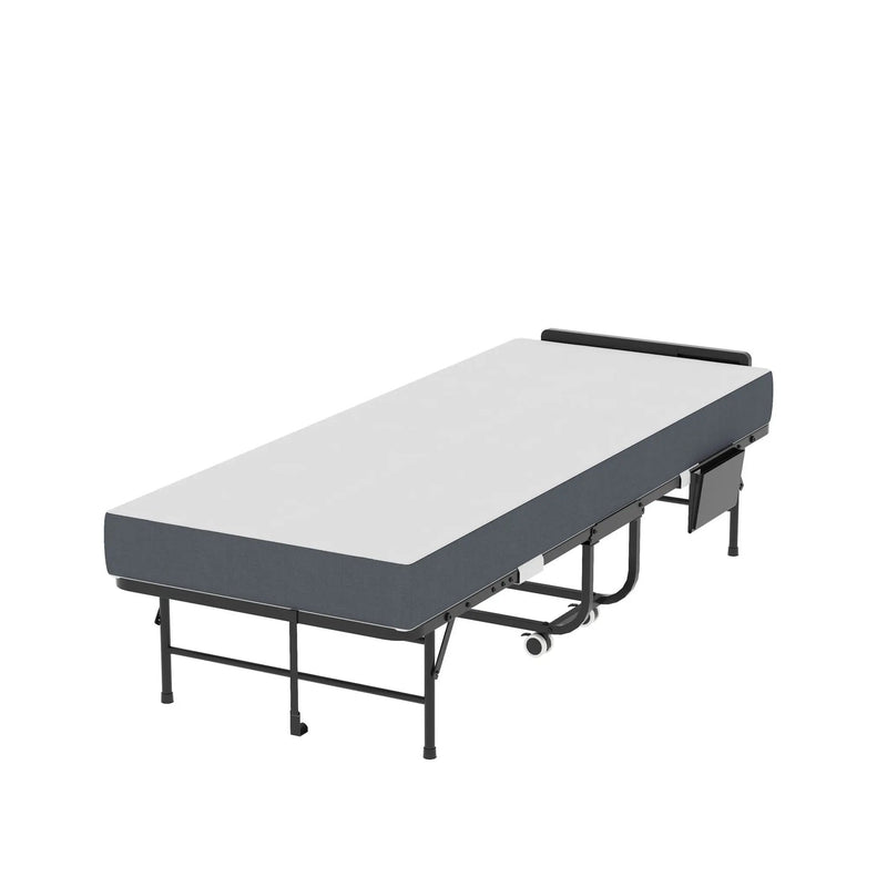 Twin Folding Bed With Adjustable Headboard & Memory Foam Mattress, Portable Coton Wheels For Tall People, Space-Saving Guest Bed - Black by Unique Piece Furniture