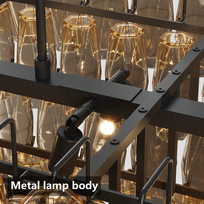 54-Inch Black Rectangular 12-Light Smoke Glass Chandelier by HouseOfZazla