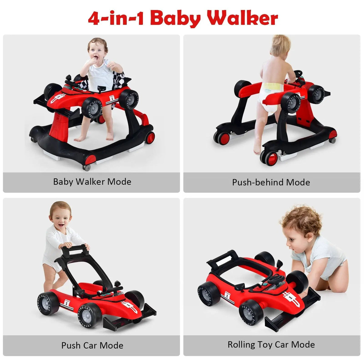 4-in-1 Foldable Activity Push Walker with Adjustable Height by DirectDeals