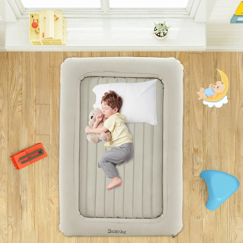2-in-1 Multi-Purpose Inflatable Toddler Travel Bed Air Mattress Set with Electric Pump-Gray by DirectDeals