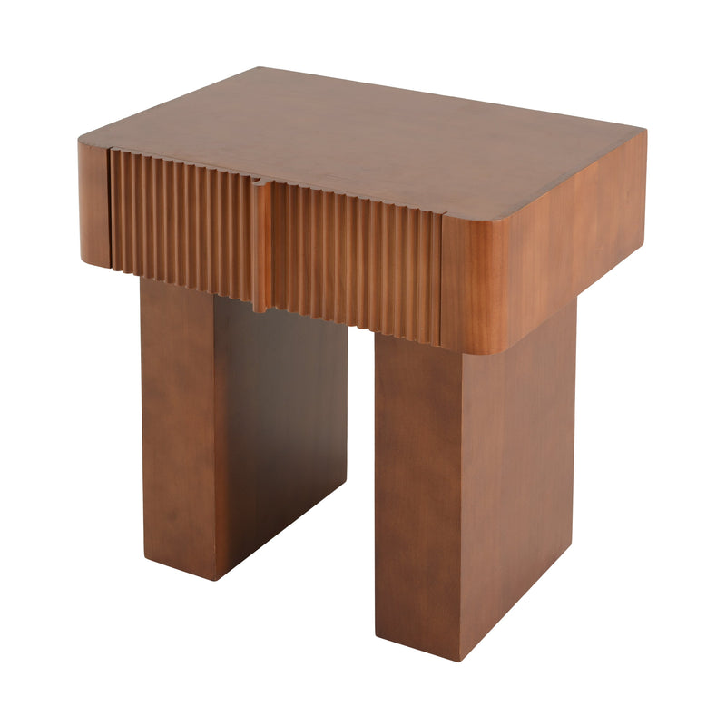 Wood End Table with Drawer with Fluted Front - Walnut, photo 4 of 10