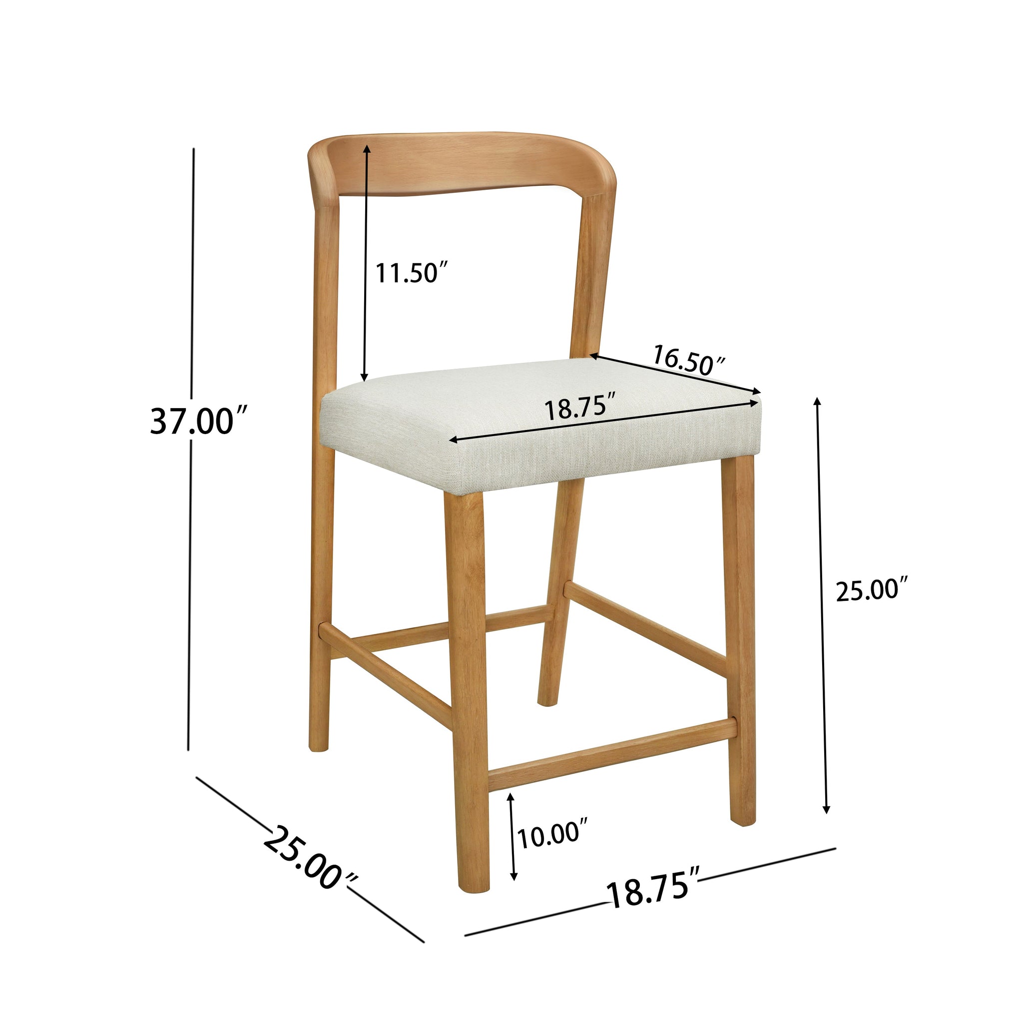 Solid Rubber Wood Counter Stools (Natural Oak + Beige) Set of 2 by HouseOfZazla