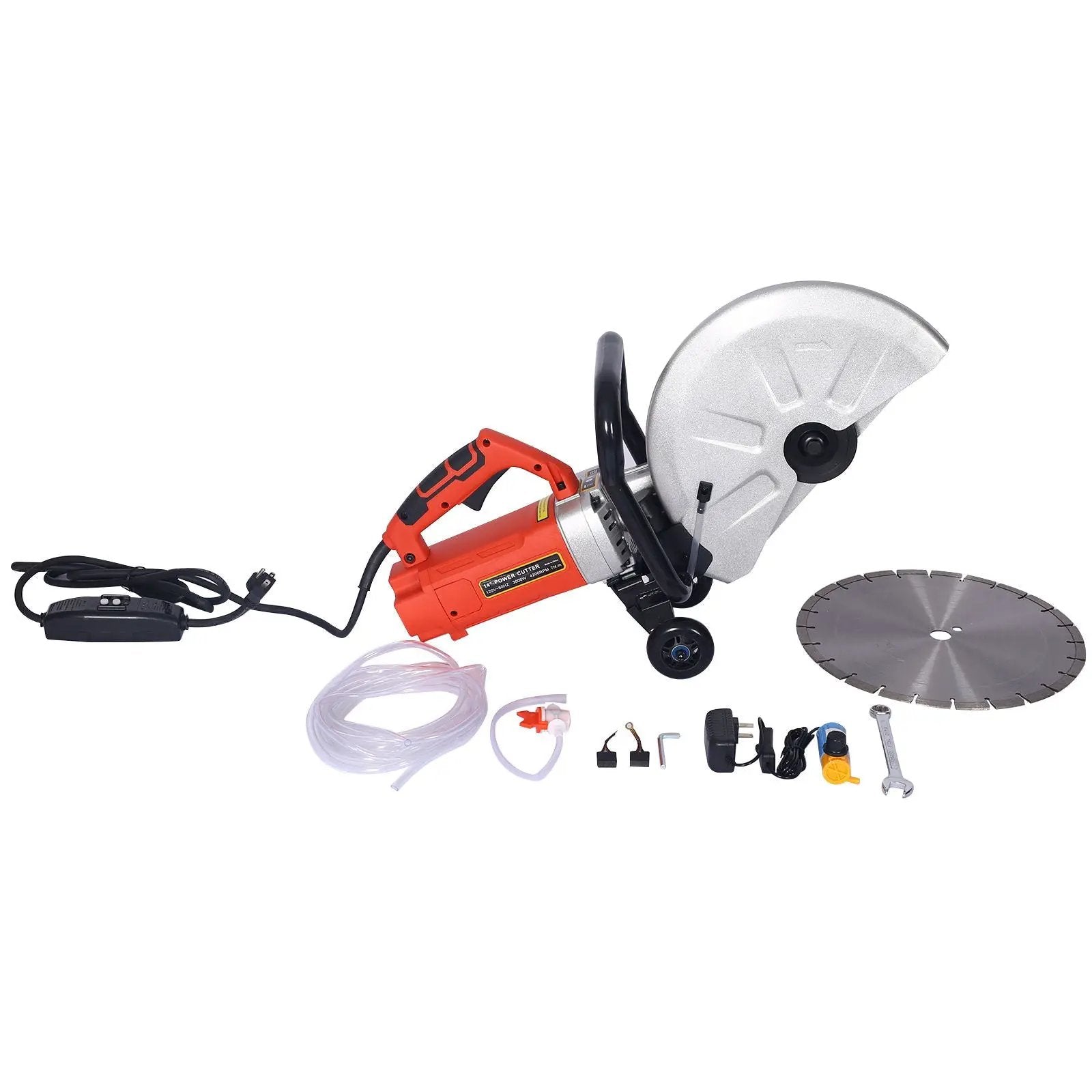 Electric 14" Cut Off Saw Wet / Dry Concrete Saw Cutter With Guide Roller And Water Line Attachment, 3000W - Black / Silver by HouseOfZazla