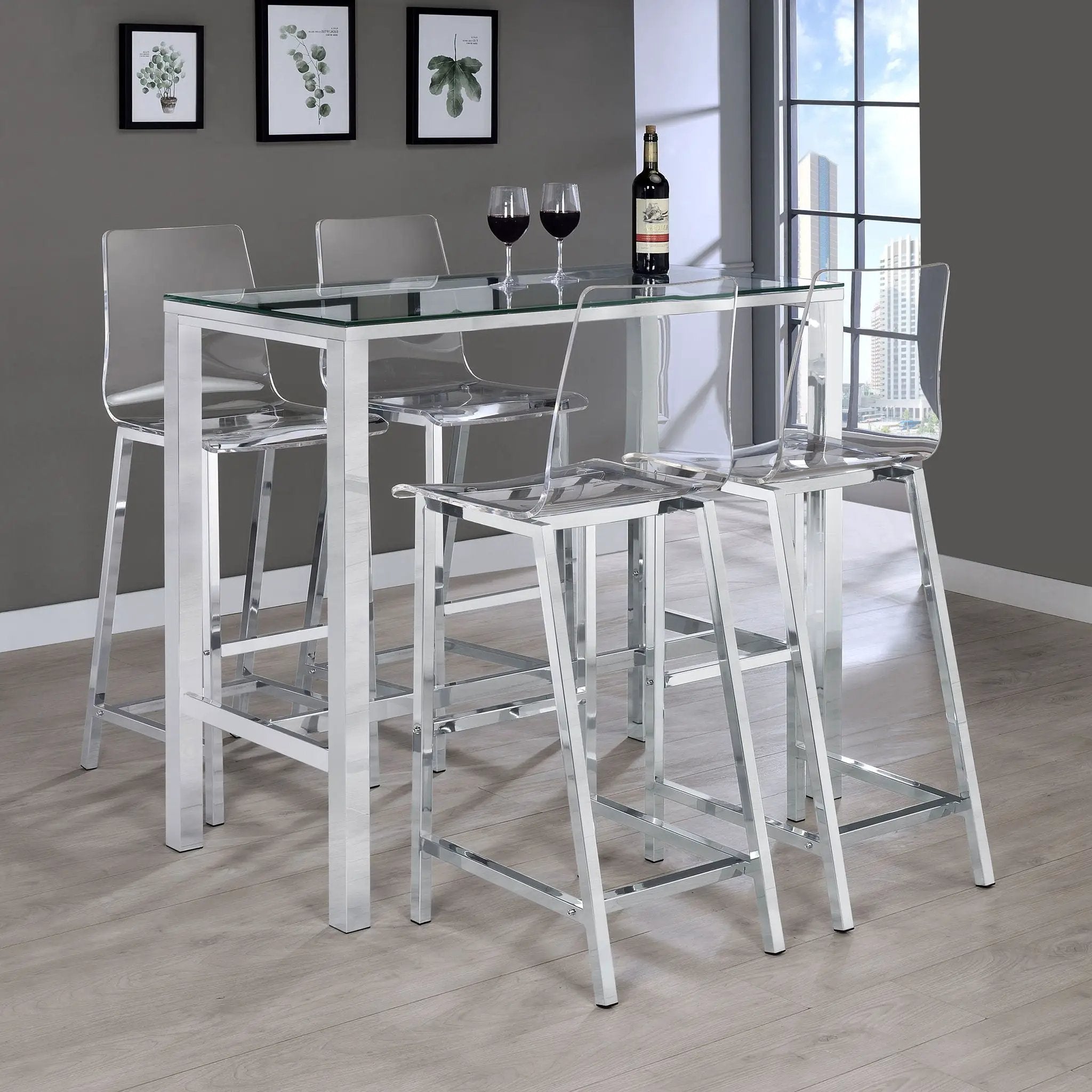 Tolbert Rectangular 47-inch Glass Top Pub Bar Table Chrome by Unique Piece Furniture