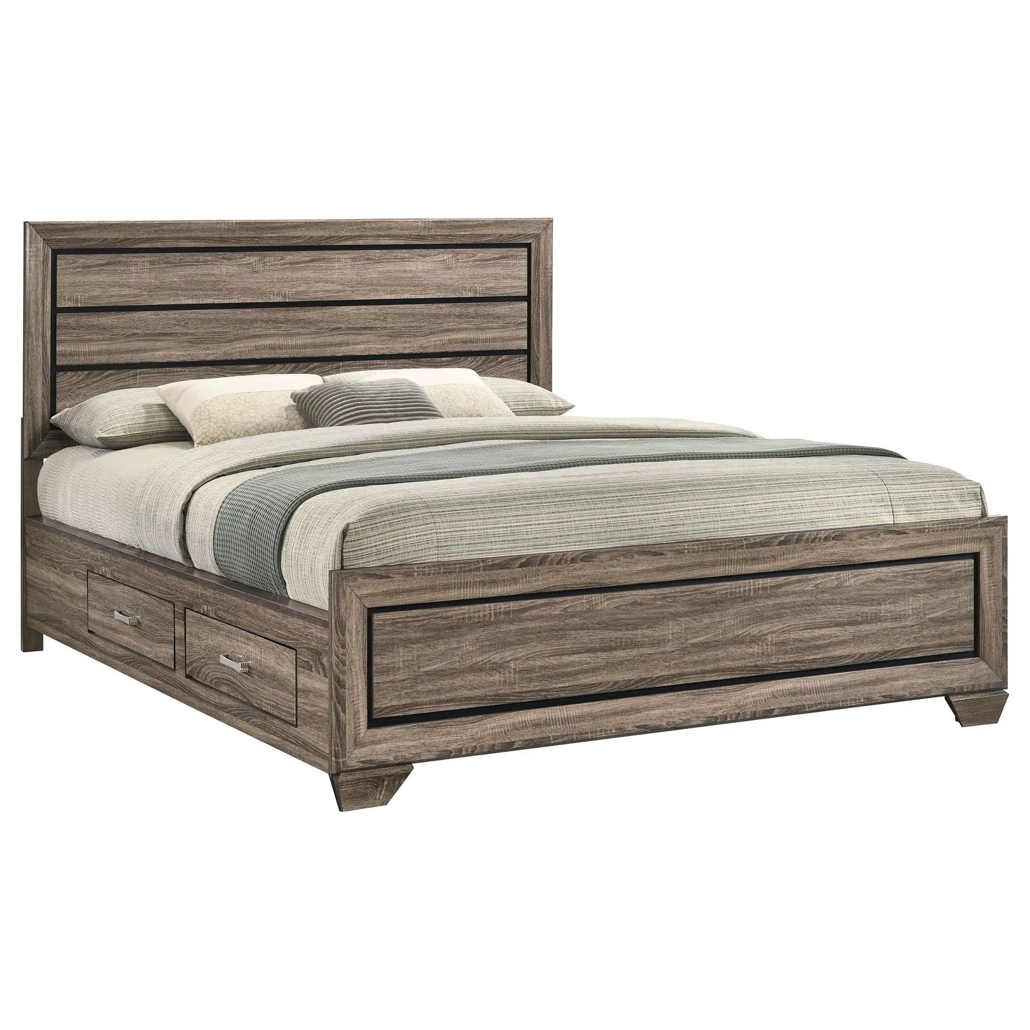 Kauffman Wood California King Storage Panel Bed Washed Taupe by Unique Piece Furniture