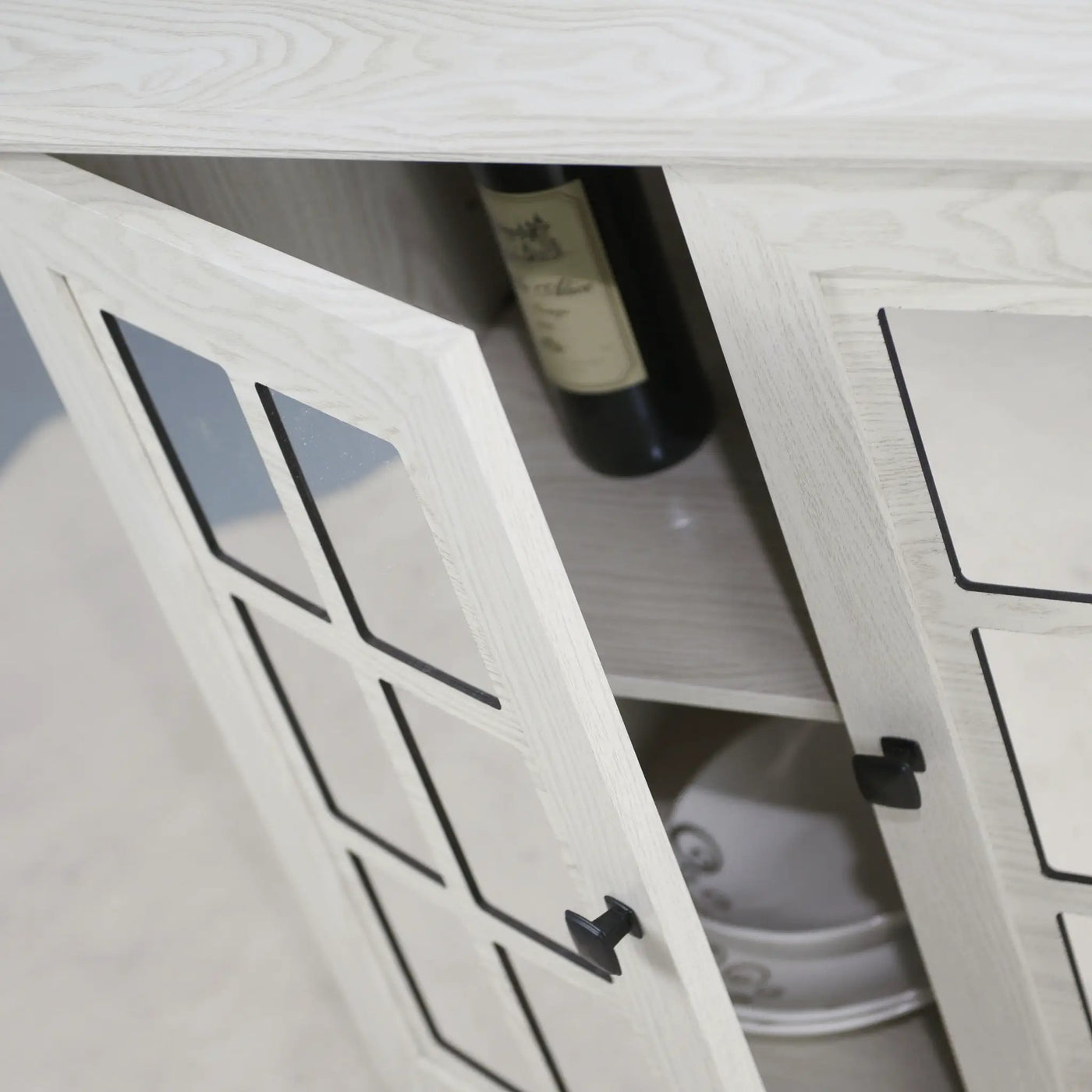 Sideboard Cabinet With Mirrored Doors, Adjustable Shelf, Metal Handles by HouseOfZazla