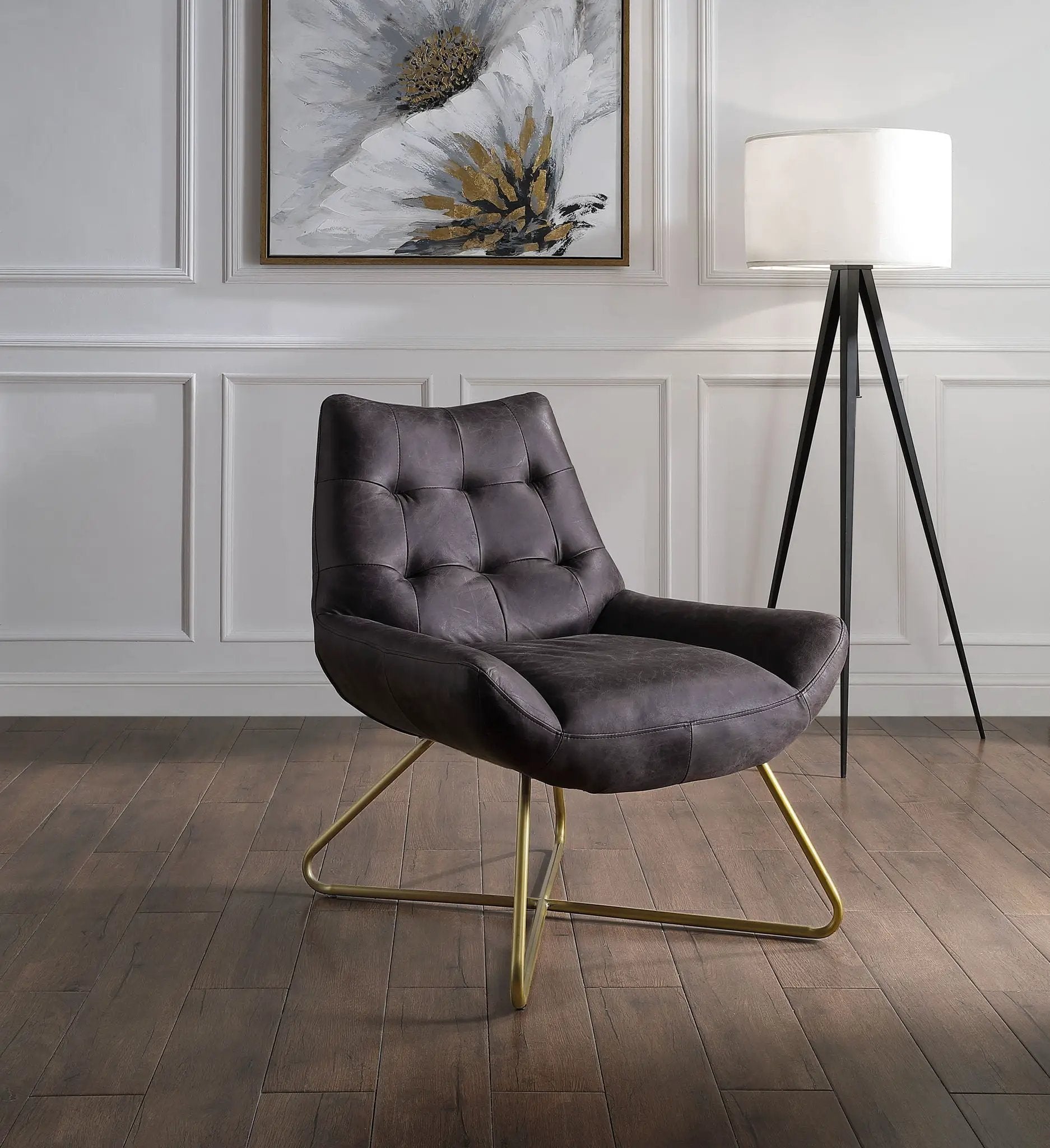 Dhalsim - Accent Chair - Antique Ebony Top Grain Leather by Unique Piece Furniture
