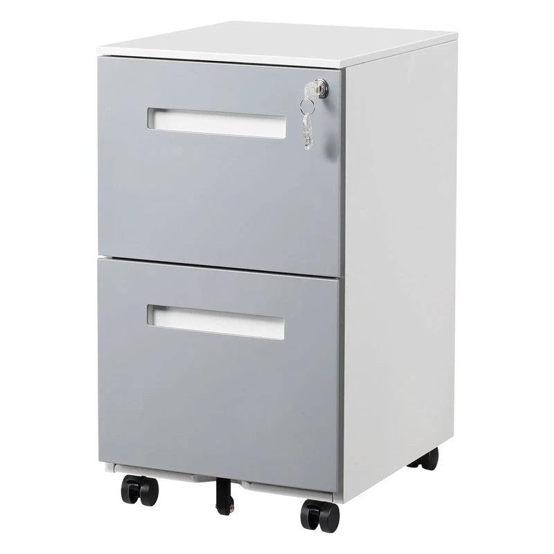3 Drawer Mobile Locking File Cabinet, Rolling Filing Cabinet For Letter / A4 Size With 5 Wheels - Gray by HouseOfZazla