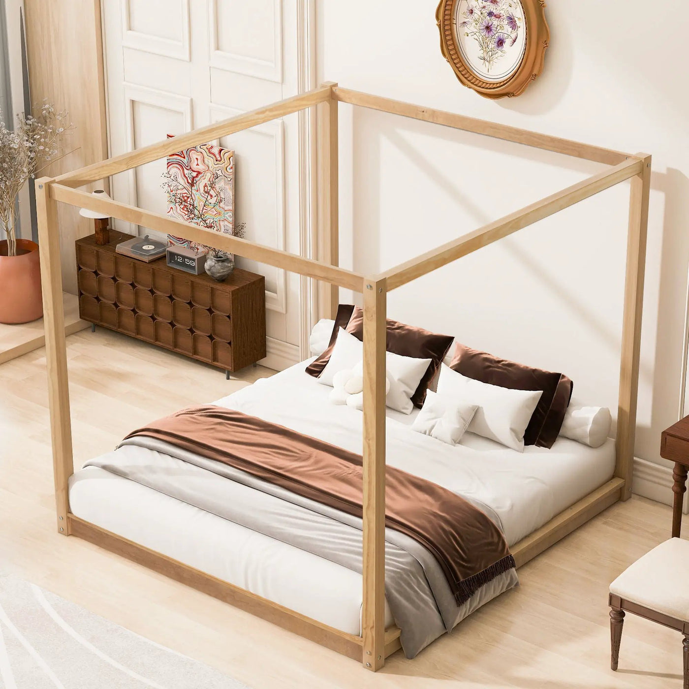 Wood Canopy Platform Bed With Support Legs And Airflow Slats by HouseOfZazla