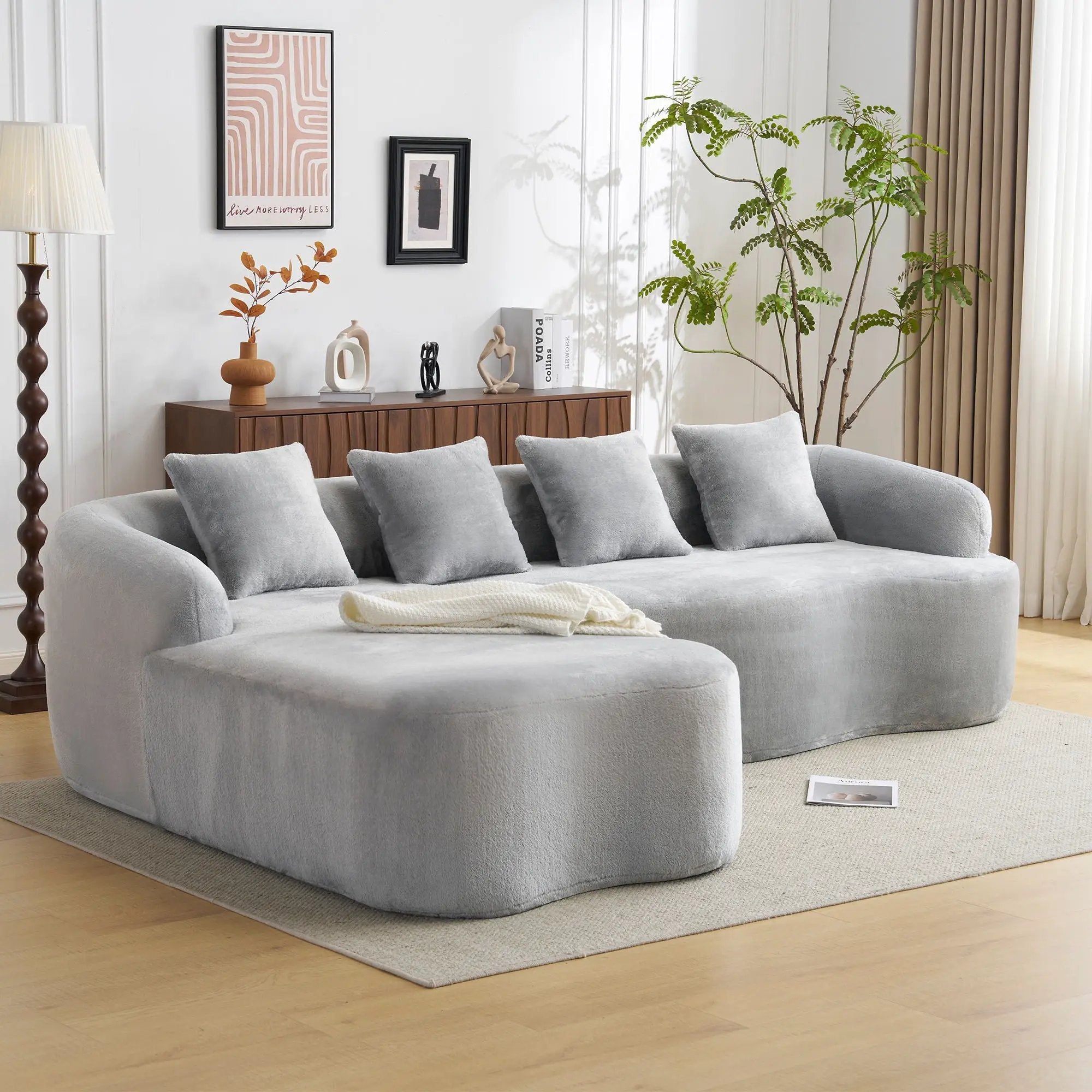 Modular L-Shape Sectional Sofa With Curved Chaise by Unique Piece Furniture