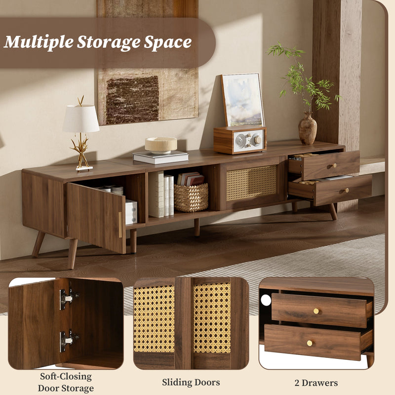 76" Modern Rattan Doors TV Stand with Storage - Neutral, photo 5 of 10