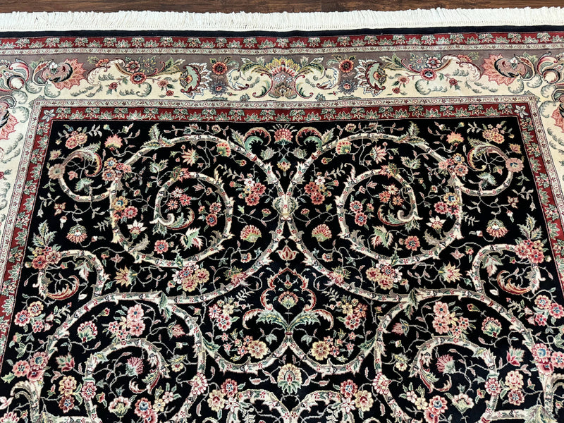 Black Pak Persian Rug 8x11, Floral Pattern, Hand Knotted Vintage Wool Rug with Silk Highlights, Fine 200 KPSI by Jewel Rugs