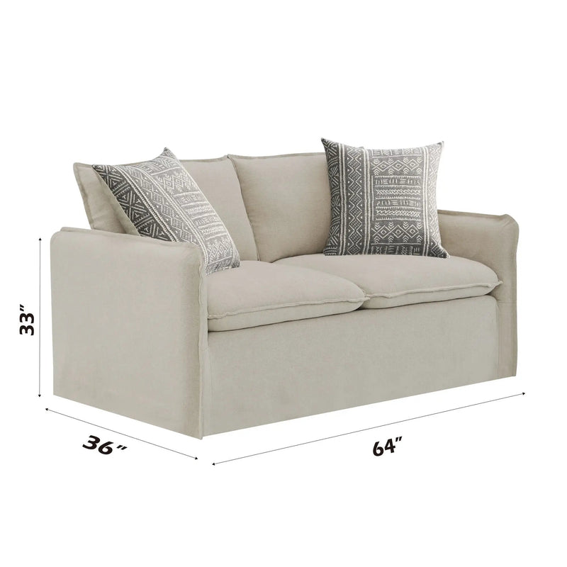 Upendo - Pattern Linen Loveseat With 2 Toss Pillows - Beige by Unique Piece Furniture