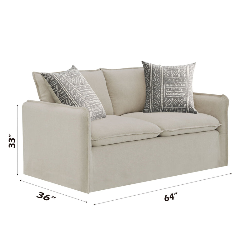 Pattern Linen Loveseat with 2 Toss Pillows - Beige, photo 3 of 5