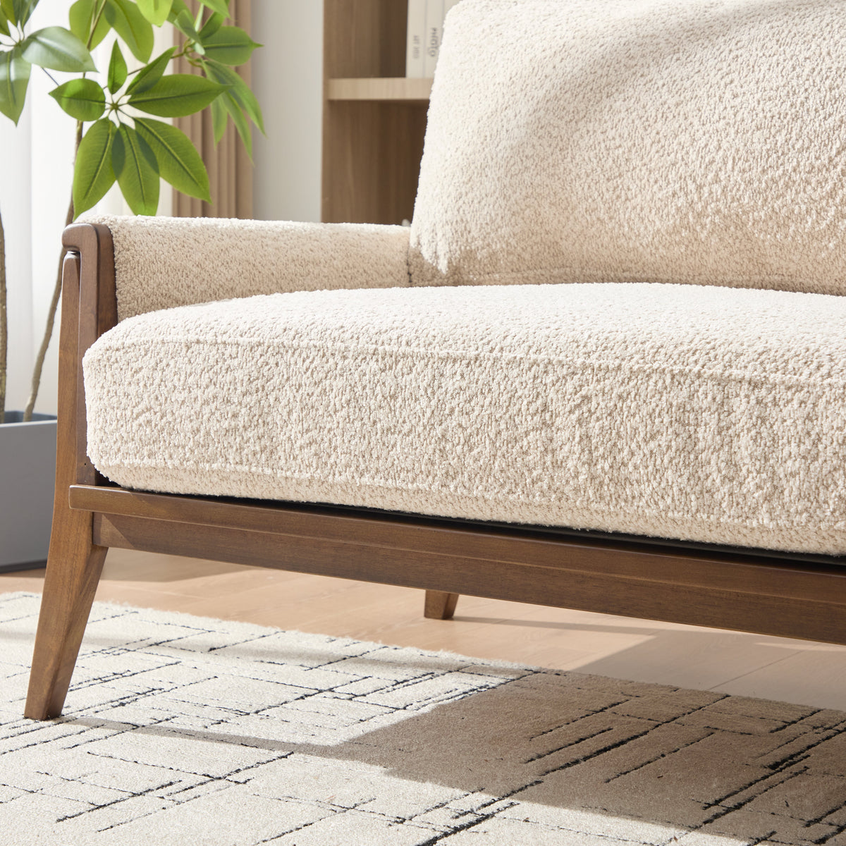 Mid-Century Modern Boucle Fabric Sofa with Solid Wood Frame, photo 6 of 10