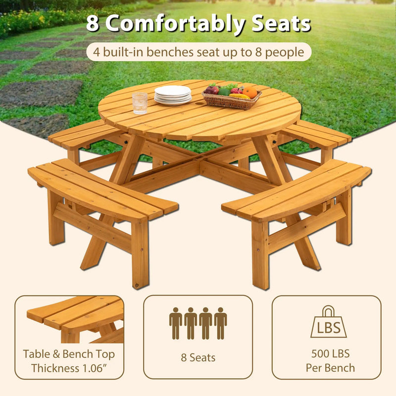 8 Person Wooden Picnic Table with Built-in Benches by HouseOfZazla