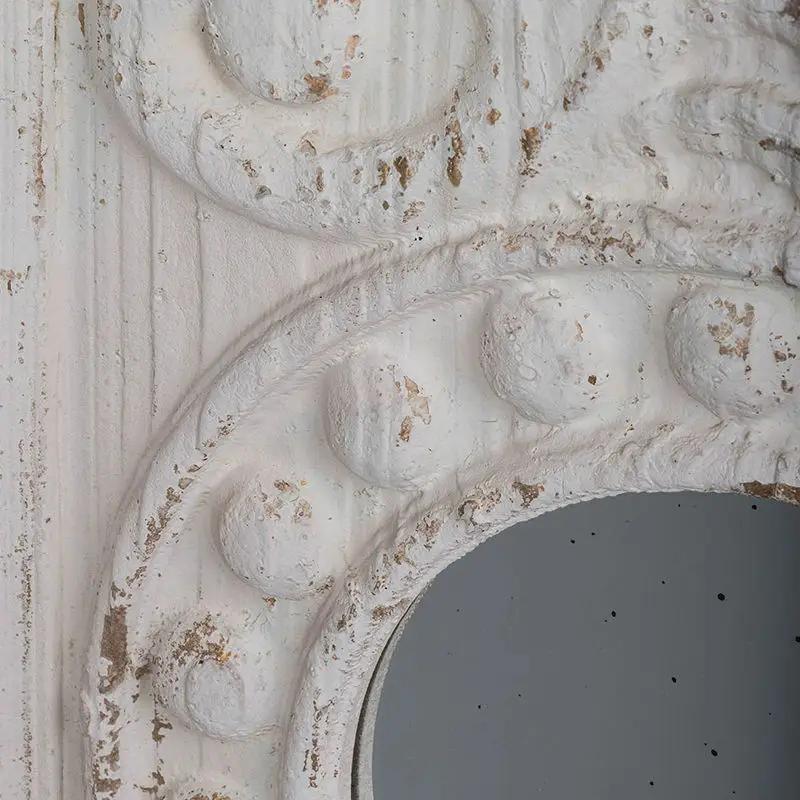 Large Wooden Wall Art Panels With Distressed Round Mirror Accents (Set of 2) - White by HouseOfZazla