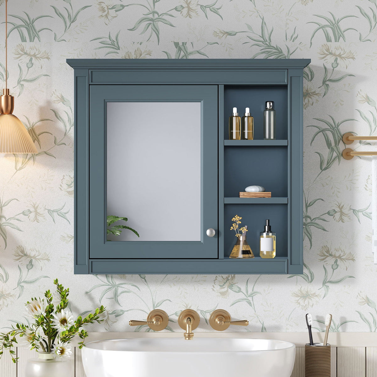 Modern Wall-Mounted Medicine Cabinet with Full-Length Mirror - Blue or Black, photo 6 of 8