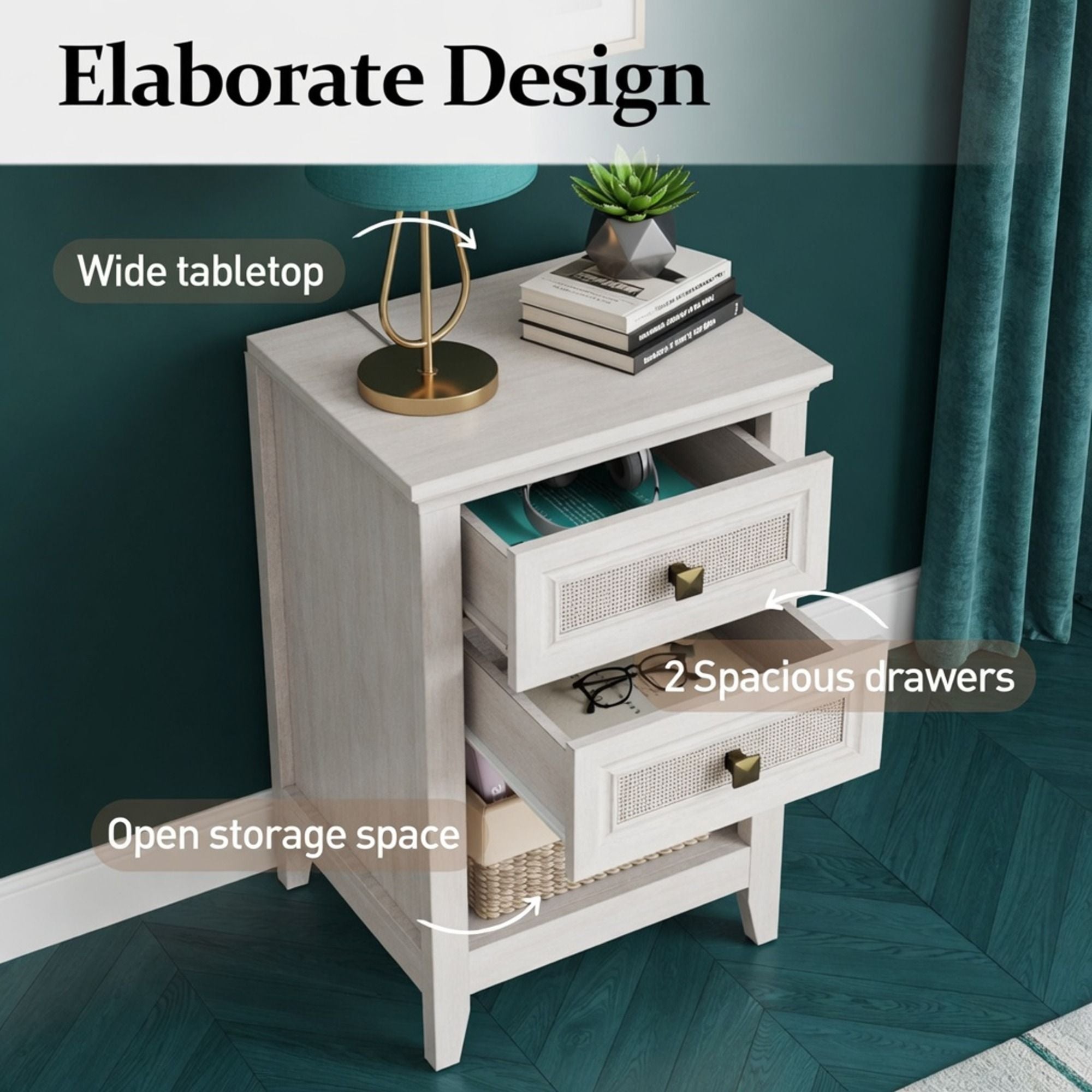 Nightstand With 2 Drawers & Shelf - White by HouseOfZazla
