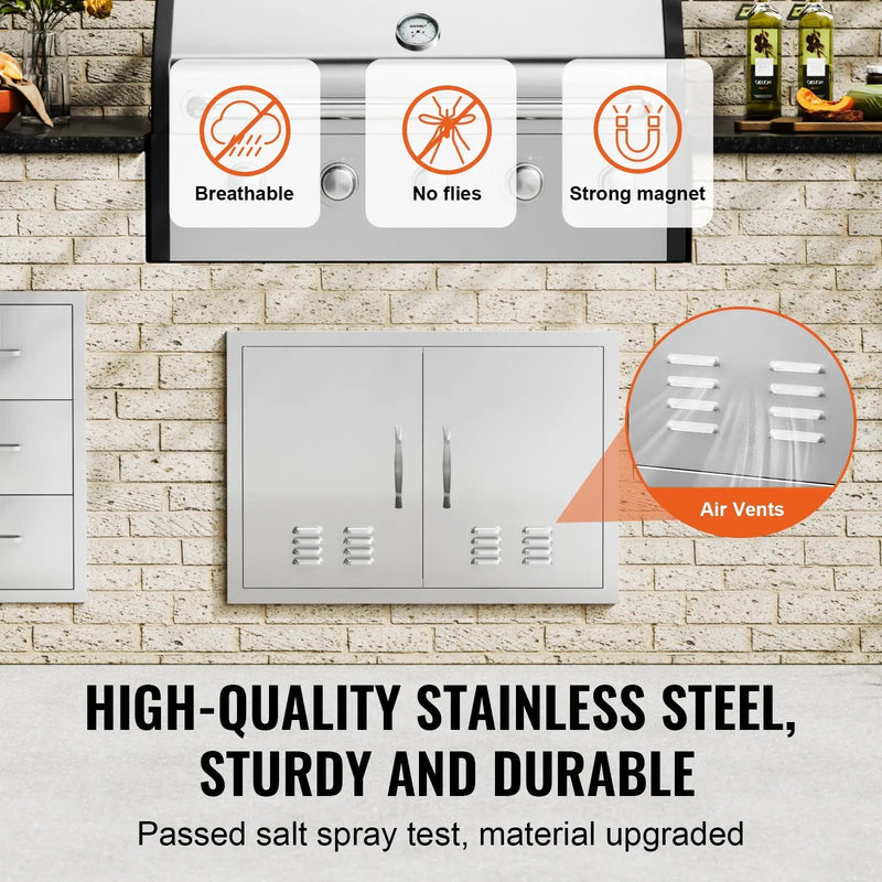 BBQ Access Door, 30W x 21H Inch Double Stainless Steel Outdoor Kitchen Door by HouseOfZazla