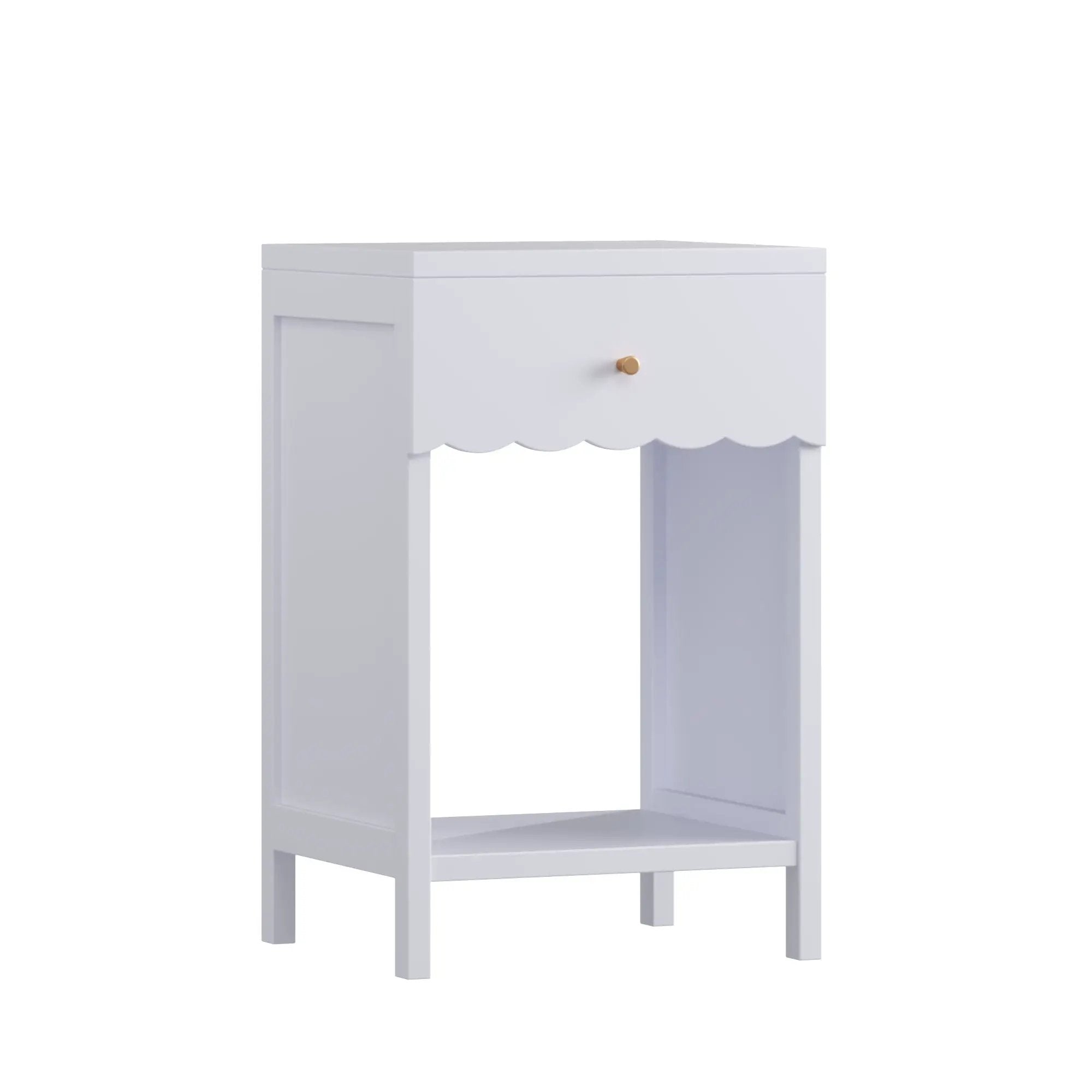 Nightstand With Drawer And Open Shelf, Scalloped Edge Bedside Table by HouseOfZazla
