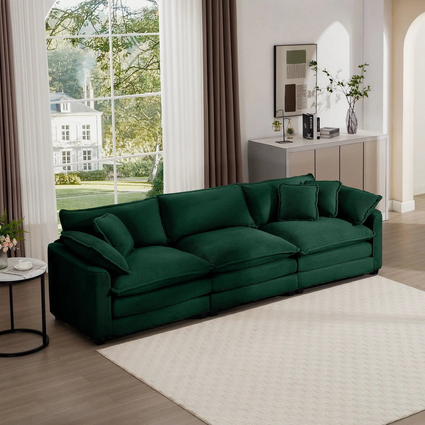 Mid-Century Modern 3 Seater Sectional Sofa With Arm And Throw Pillows by HouseOfZazla
