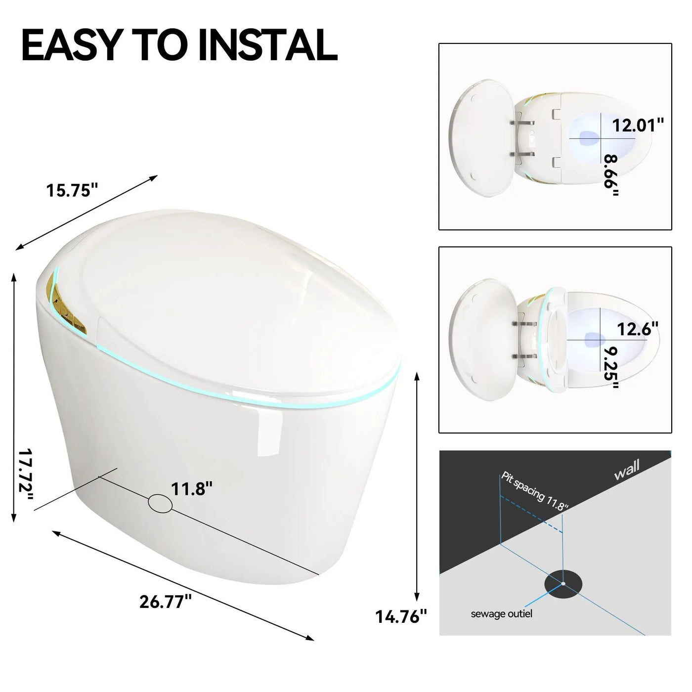 Unique Smart Toile With Built In Bidet, Auto Open / Close Seat, Foot Sensor, LED Display, Night Light, Warm Water & Dryer Ceramic by HouseOfZazla