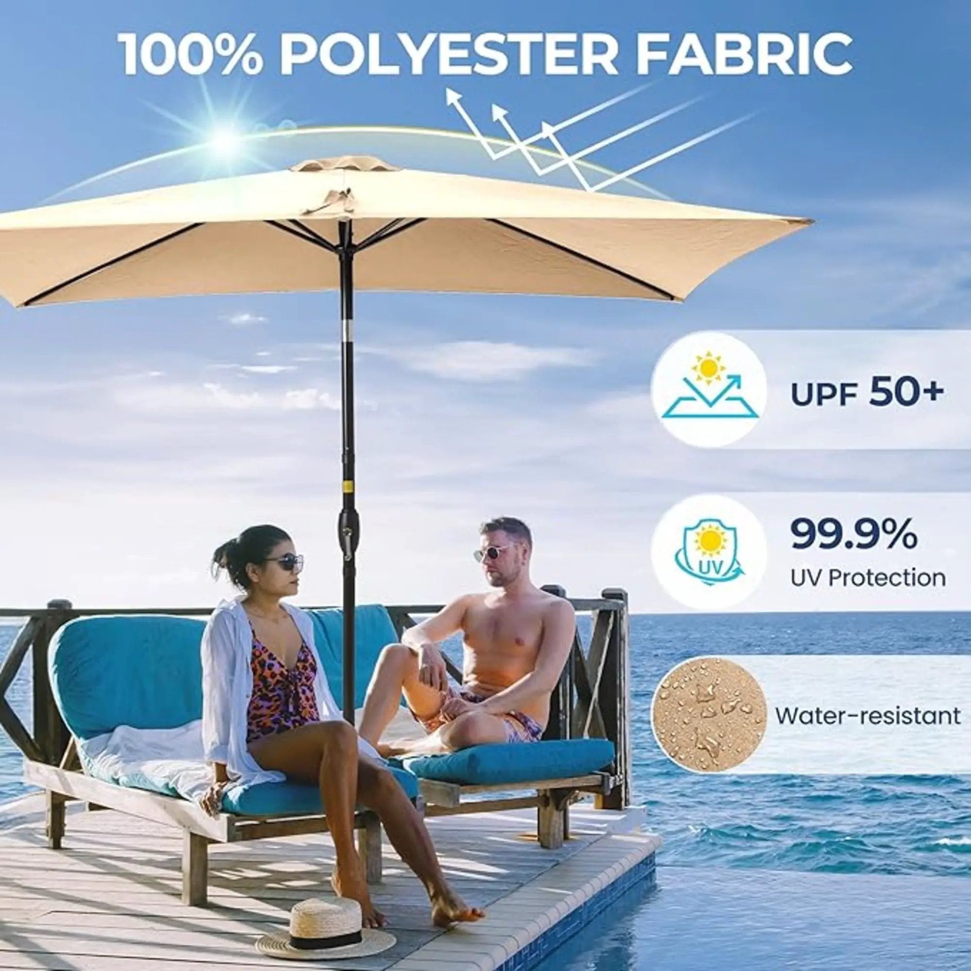 Rectangular Patio Umbrella With Crank Tilt, Polyester UV-Resistant Canopy by HouseOfZazla
