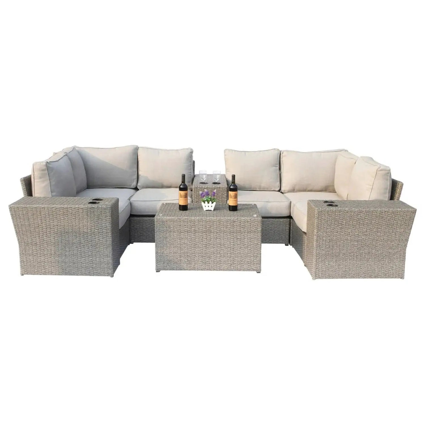 Outdoor Wicker Sectional With Weather Resistant Cushions And Table by HouseOfZazla
