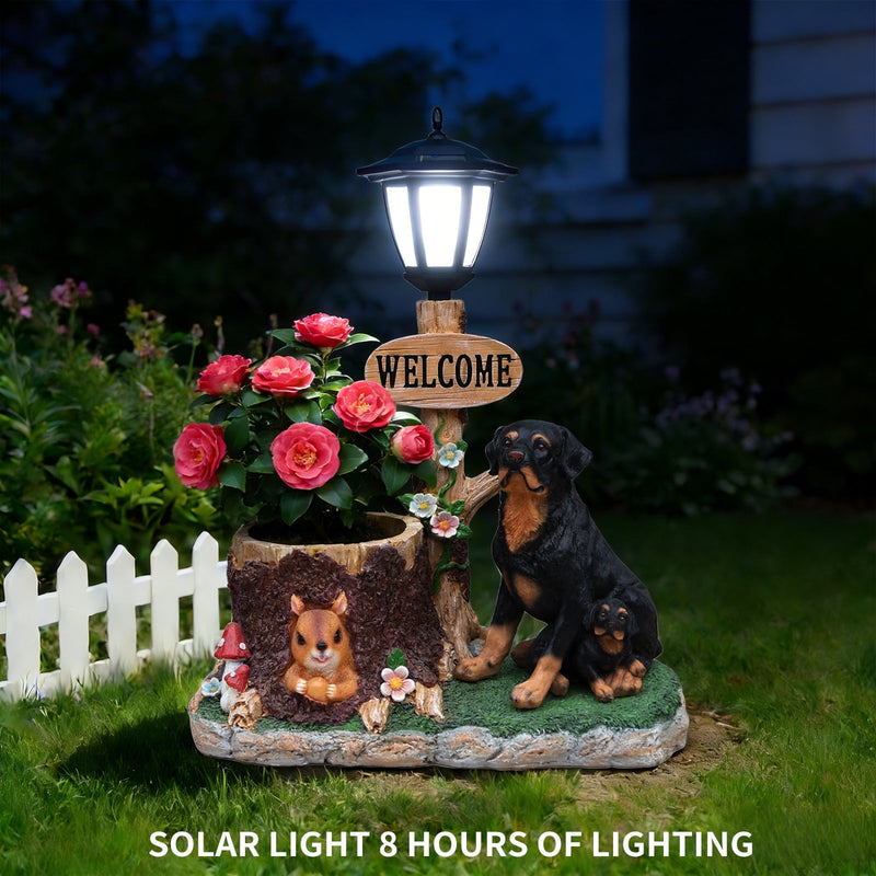 Rottweiler Dog Family Planter Statue by HouseOfZazla