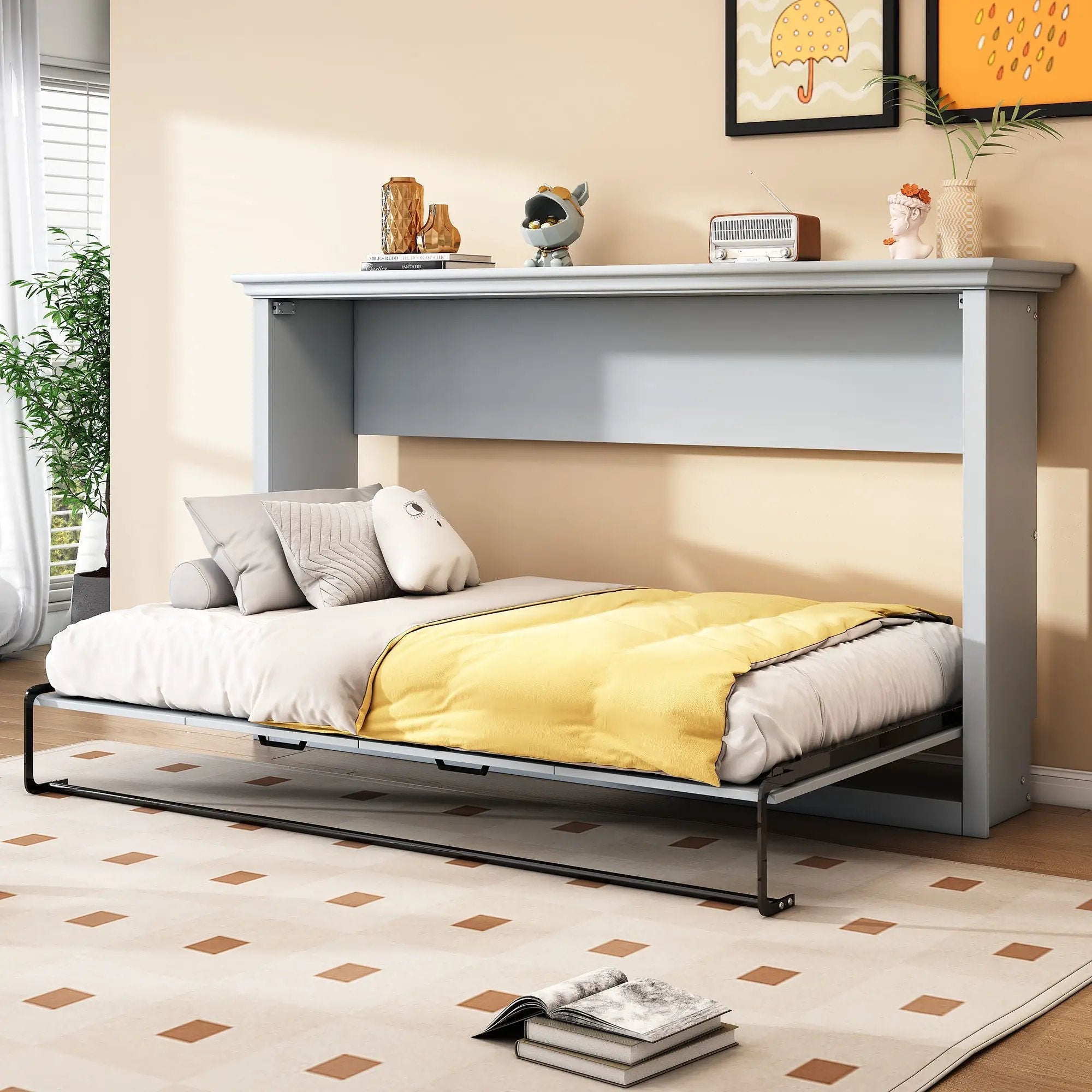 Twin Size Murphy Bed With Cabinet Storage - Gray by Unique Piece Furniture
