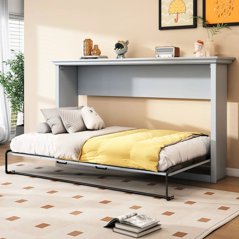 Twin Size Murphy Bed With Cabinet Storage - Gray by Unique Piece Furniture