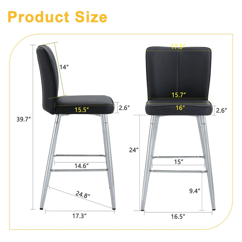 Modern Bar Chair Set Streamlined Backrest Metal Legs 2 Pieces - Black / Silver by Unique Piece Furniture