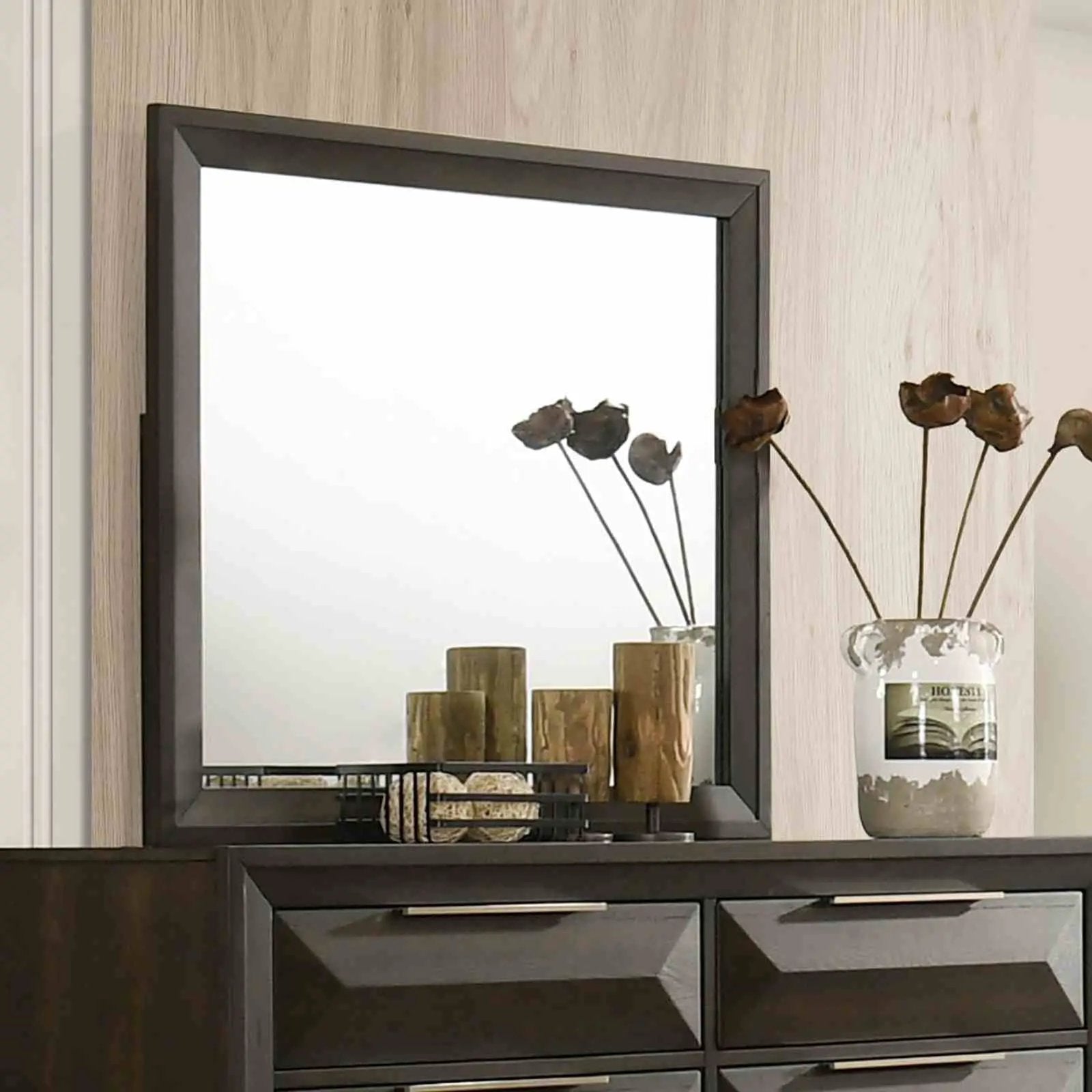 Dresser With Mirror Beveled Bracket Feet Handles 8 Drawers - Espresso by HouseOfZazla
