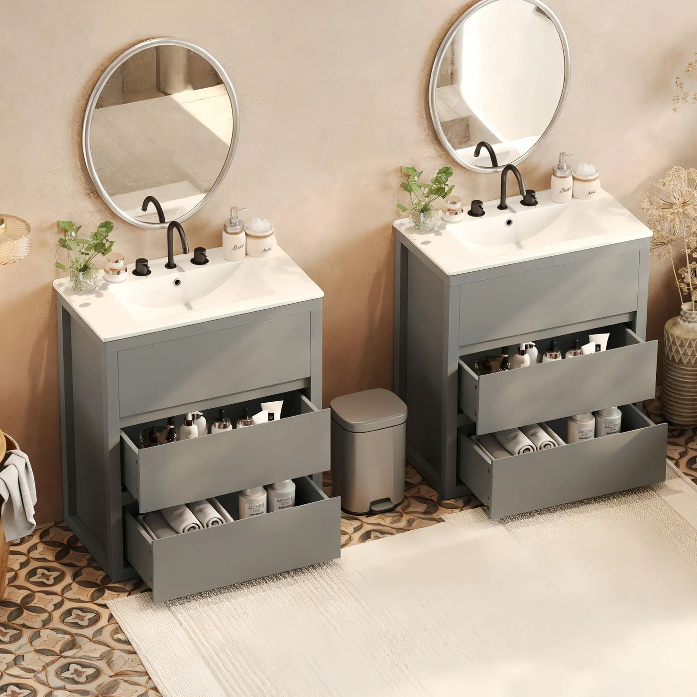 Double Sinks Bathroom Vanity Set with 2 Ceramic Basins by HouseOfZazla