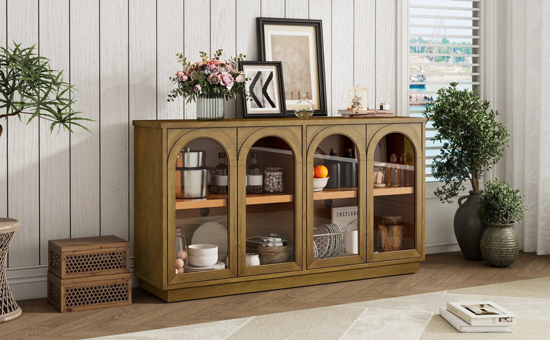 TREXM 4-Door Large Storage Buffet Cabinet with Glass Doors by HouseOfZazla
