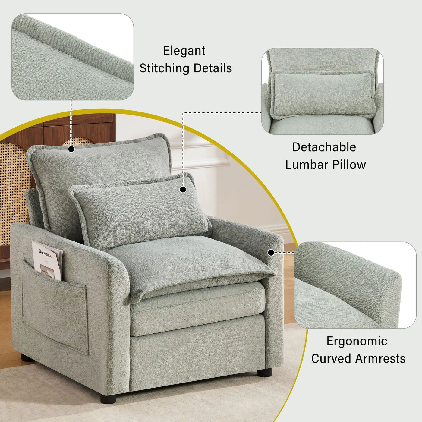 Modern Single Seat Accent Chair With Side Storage Pockets by HouseOfZazla