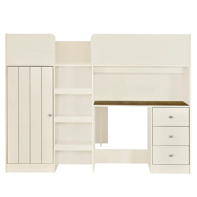 Loft Bed With Built In Wardrobe, Desk, Shelves, And Drawers