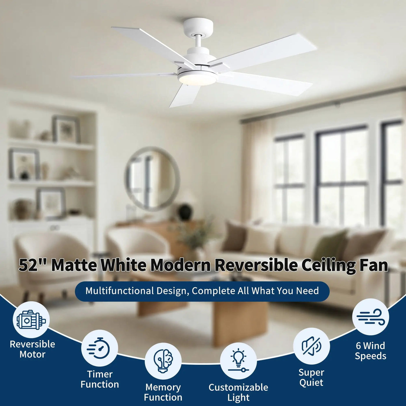 Reversible Motor Integrated LED Dimmable Ceiling Fan With Light by HouseOfZazla