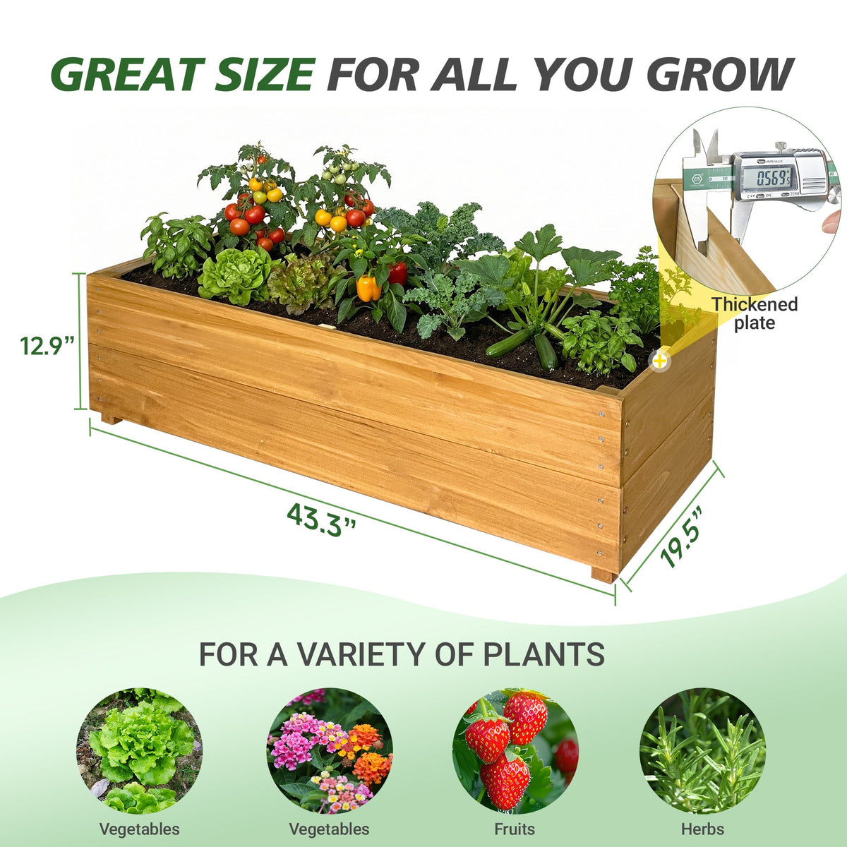 Solid Fir Wood Raised Garden Bed with Liner - Outdoor Planter Box, photo 10 of 10