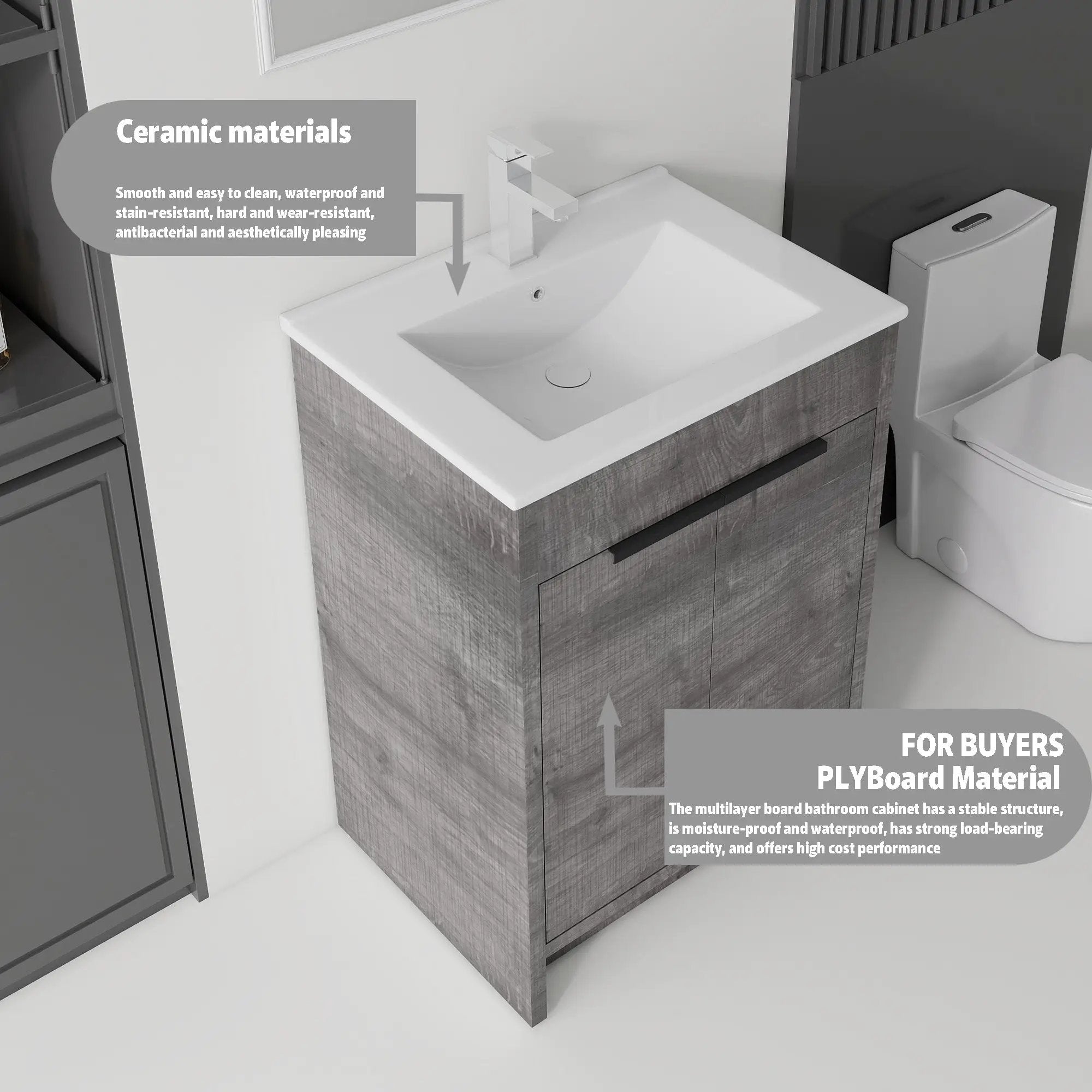 24 Inch Floating Bathroom Vanity with Ceramic Sink and Soft-Close Door by HouseOfZazla